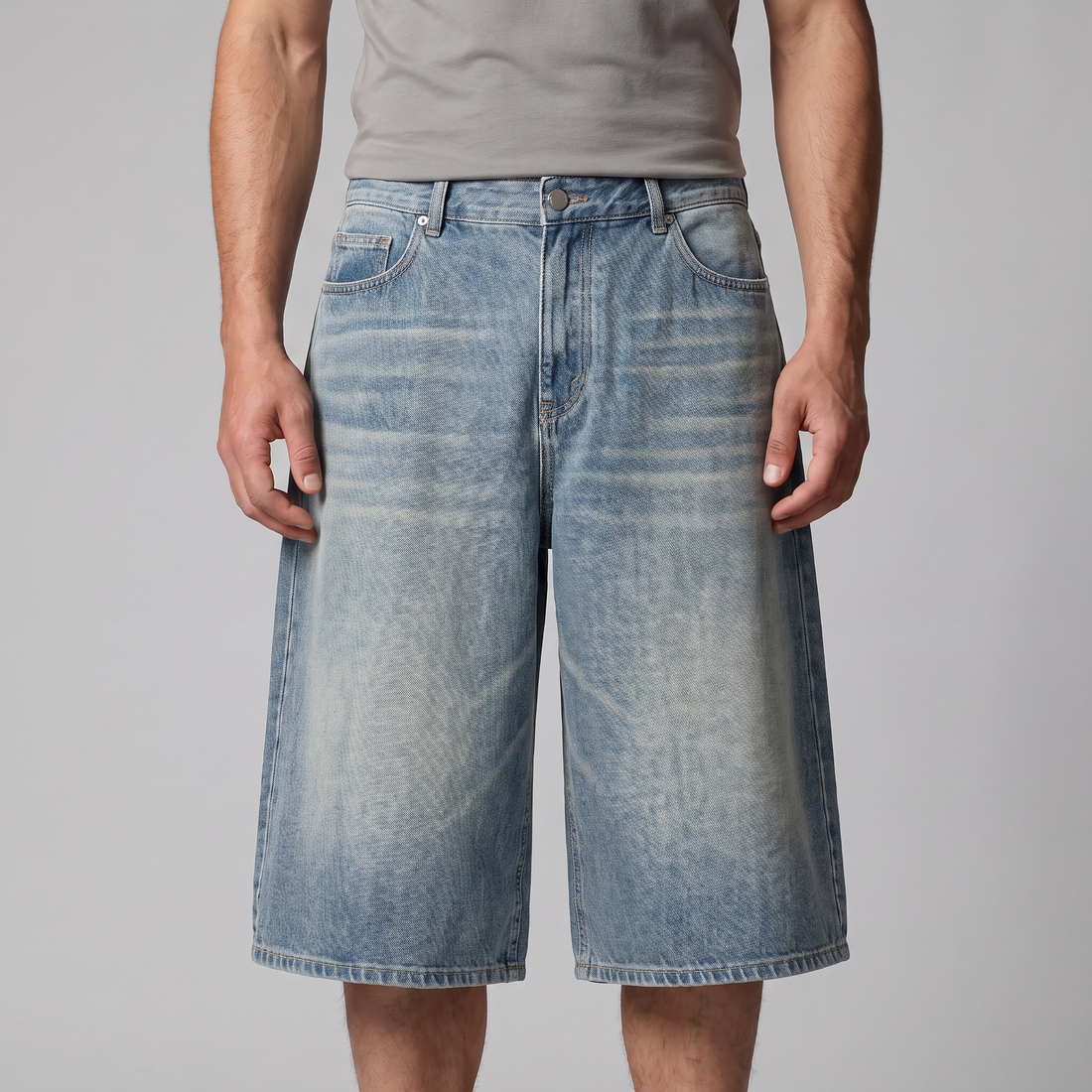 Men's Wide Leg Denim Shorts