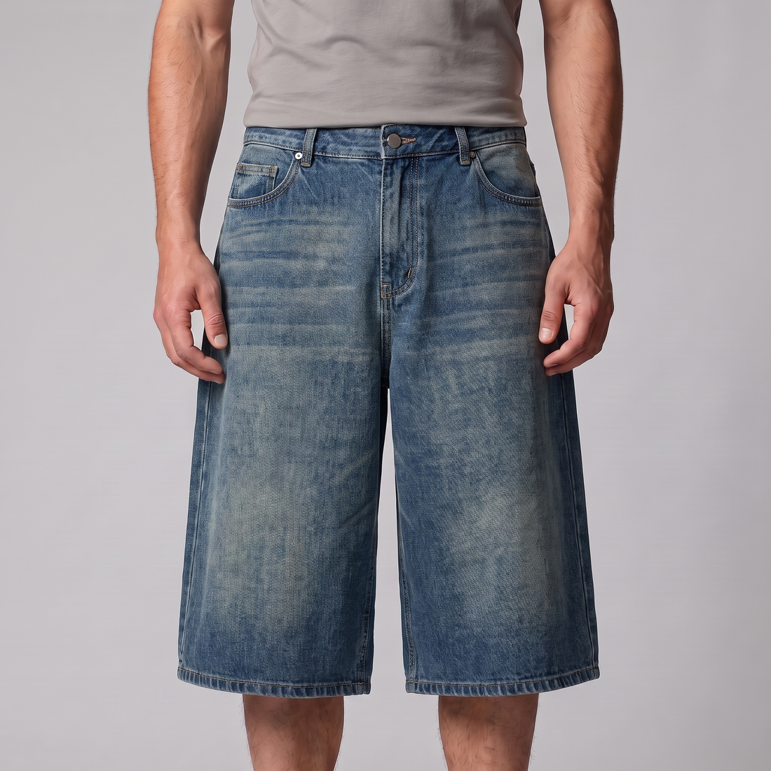 Men's Wide Leg Denim Shorts