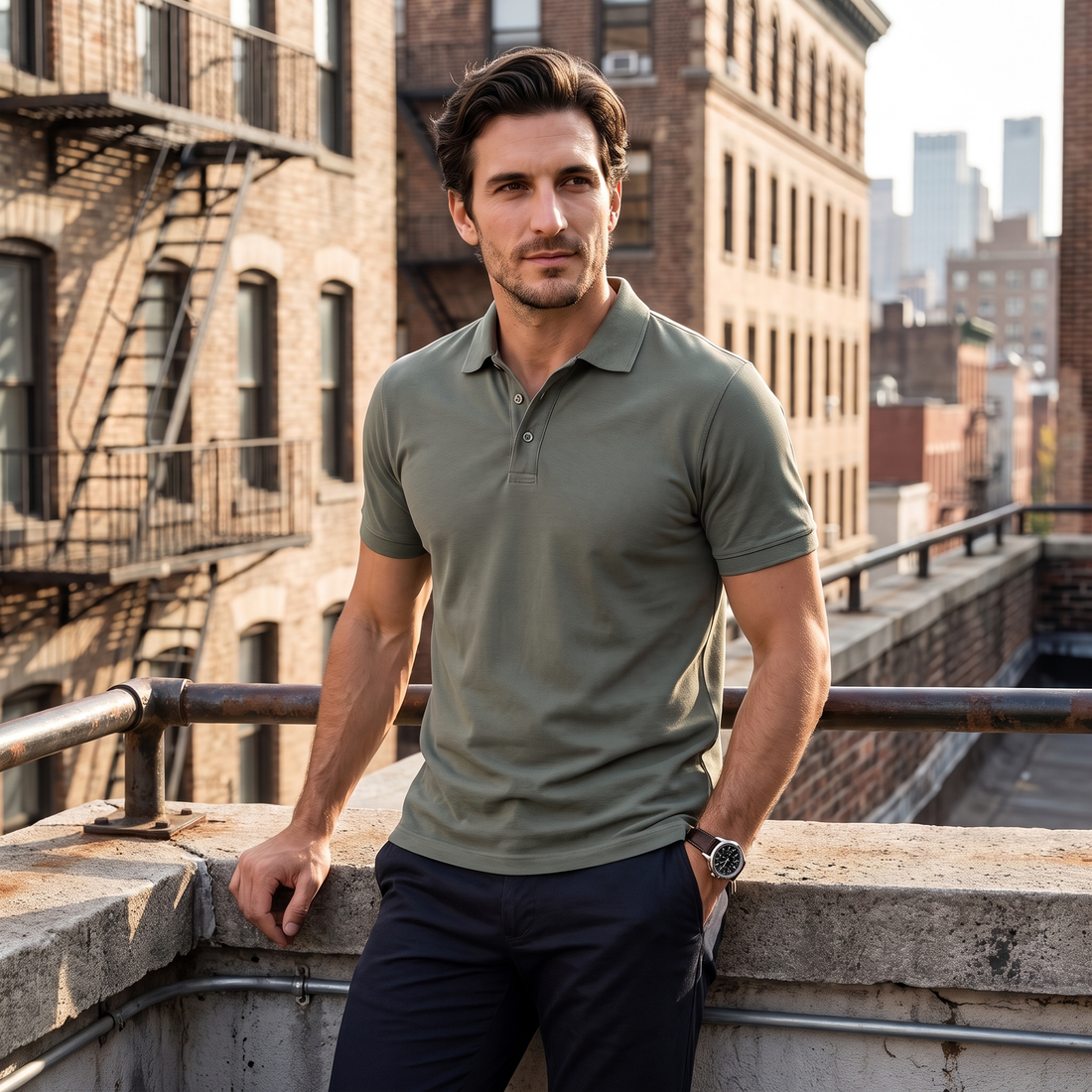 Men's Short Sleeve Polo Shirt with Structured Collar