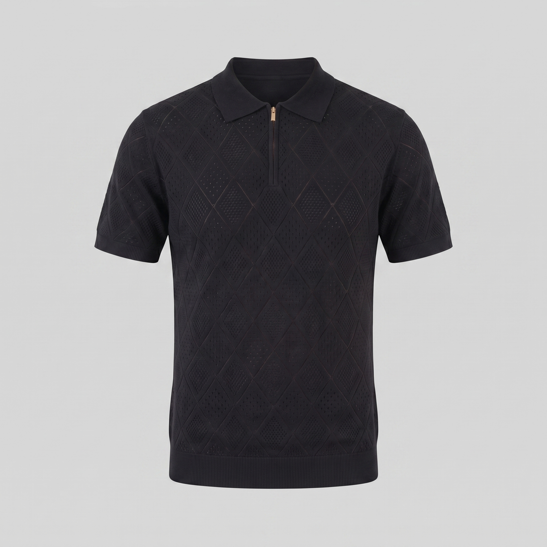 Men's Argyle Pointelle Summer Zip Polo
