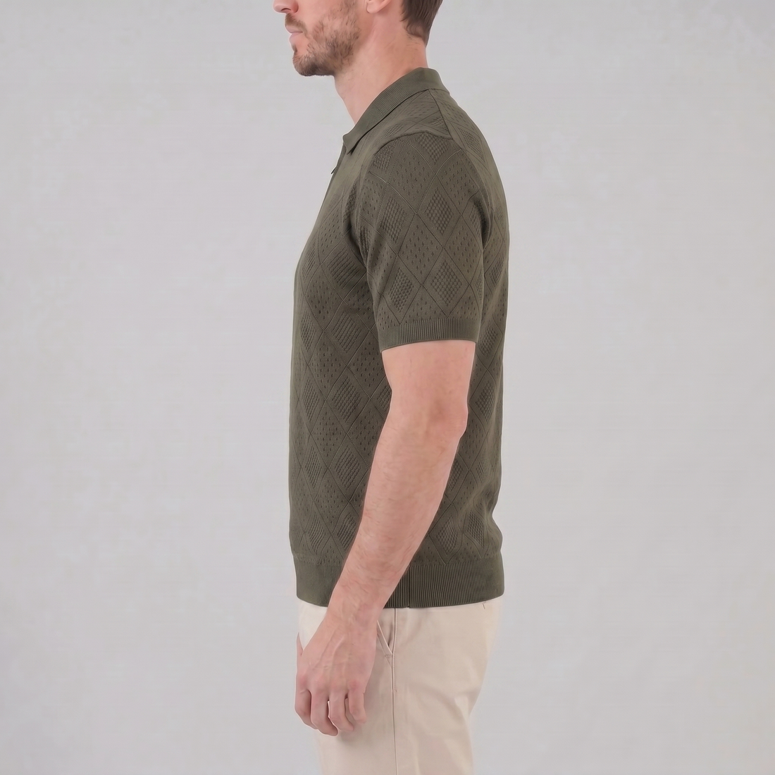 Men's Argyle Pointelle Summer Zip Polo