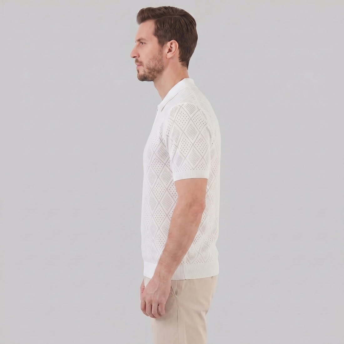 Men's Argyle Pointelle Summer Zip Polo