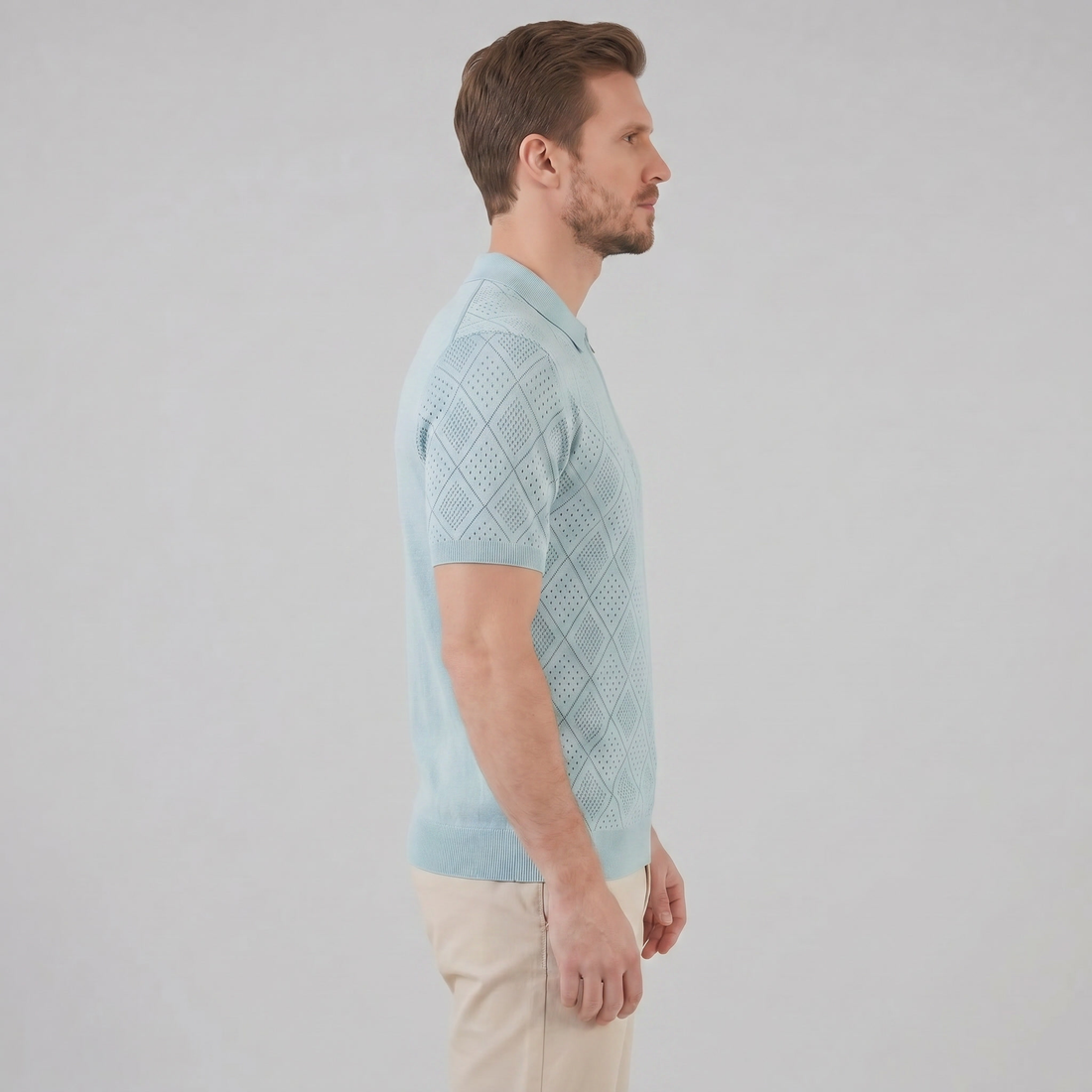 Men's Argyle Pointelle Summer Zip Polo