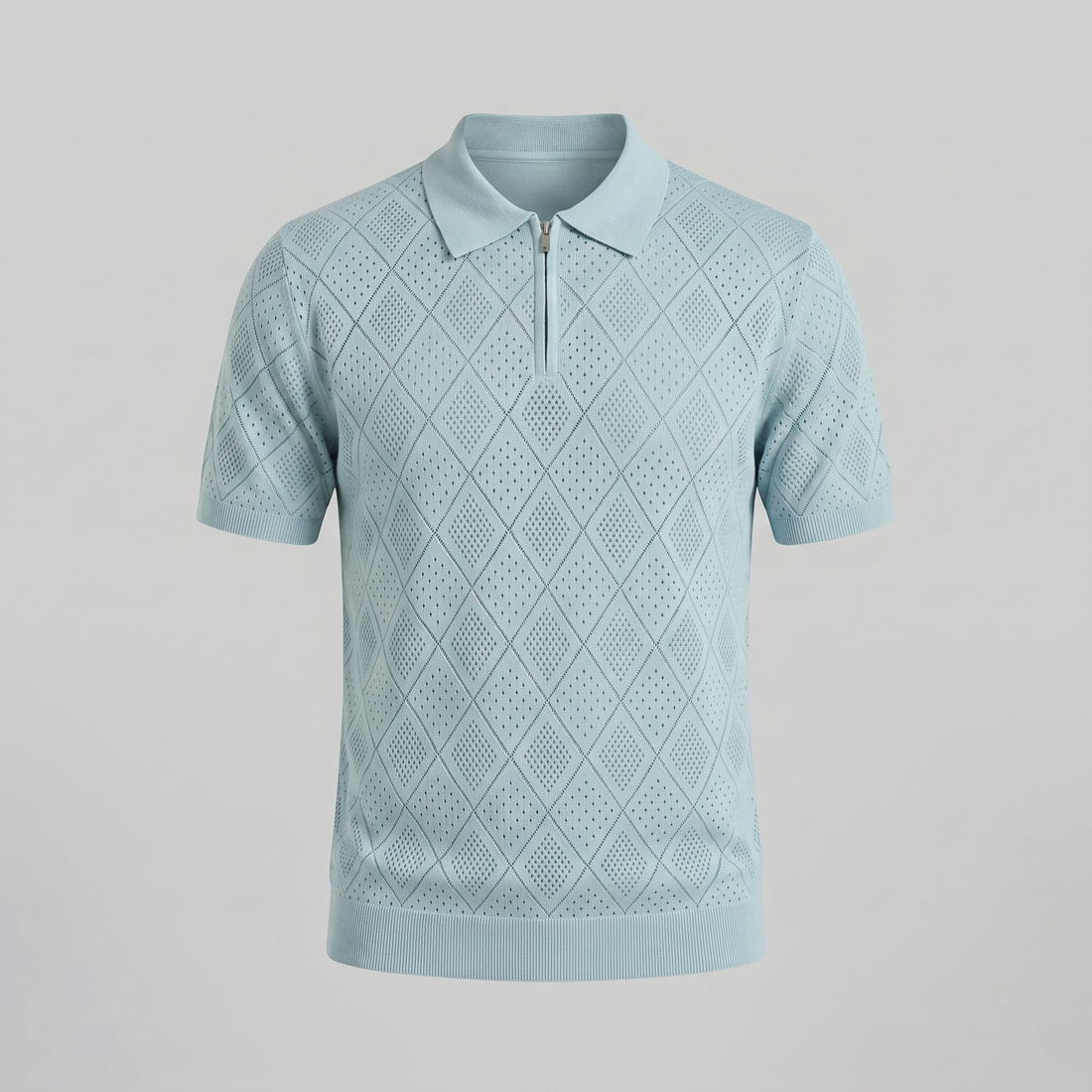 Men's Argyle Pointelle Summer Zip Polo