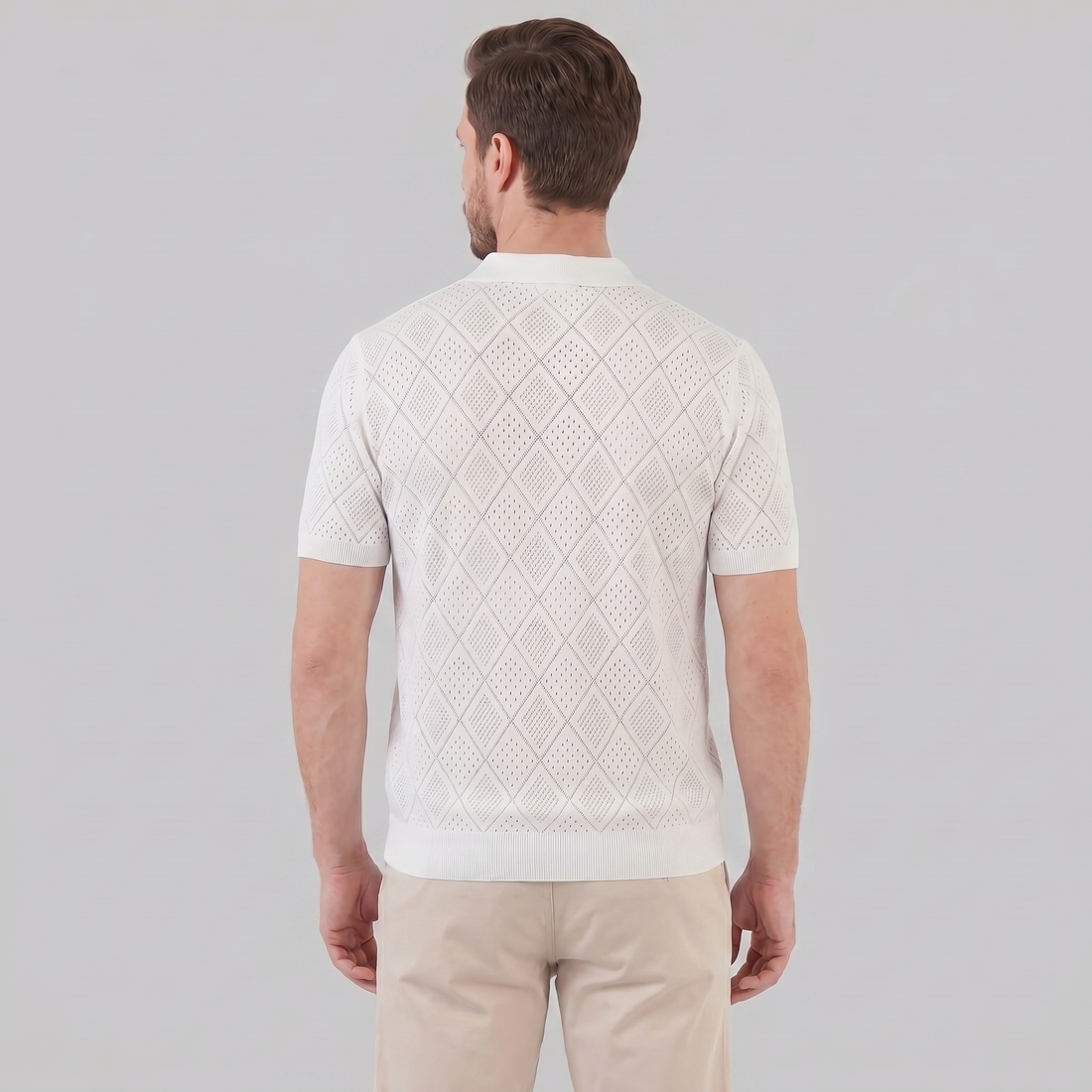 Men's Argyle Pointelle Summer Zip Polo