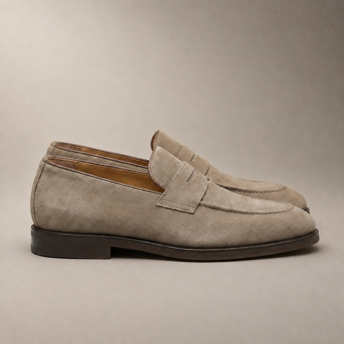 Men's Beige Suede Penny Loafers