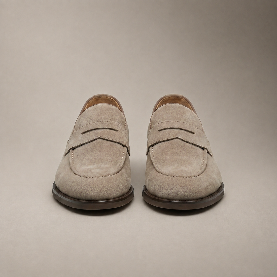 Men's Beige Suede Penny Loafers