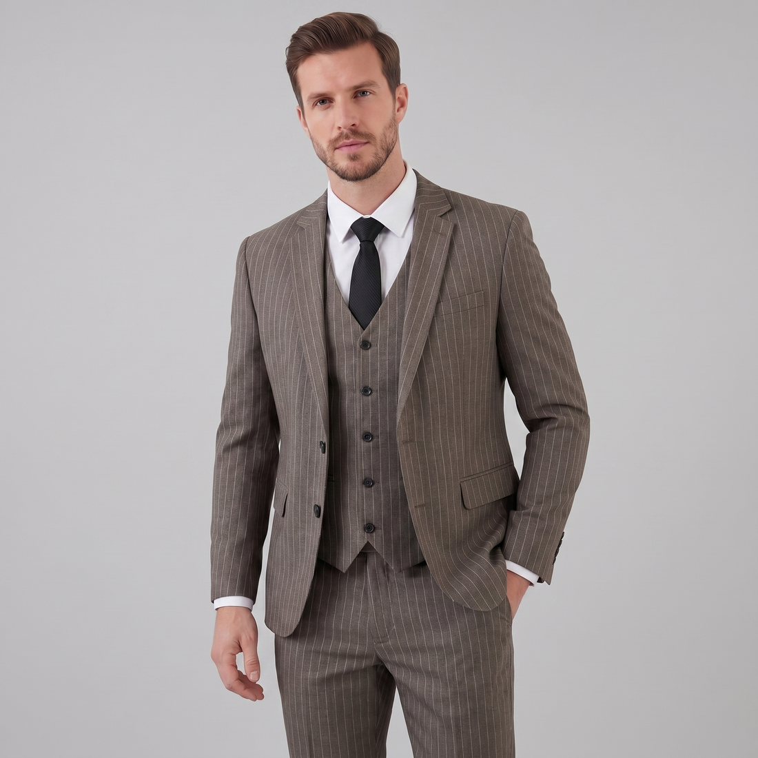 Men's Business Striped Blazer Suit Set