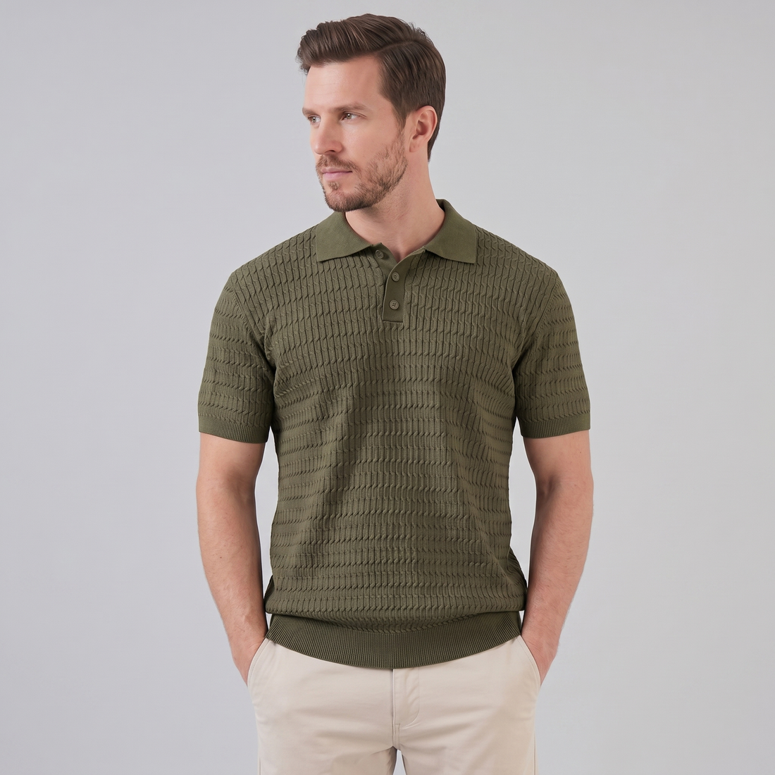 Men's Cable Texture Knit Polo