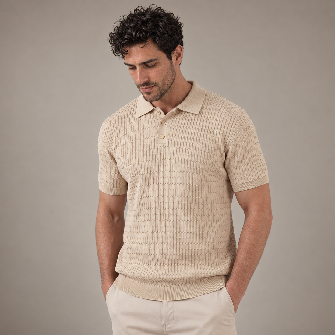 Men's Cable Texture Knit Polo