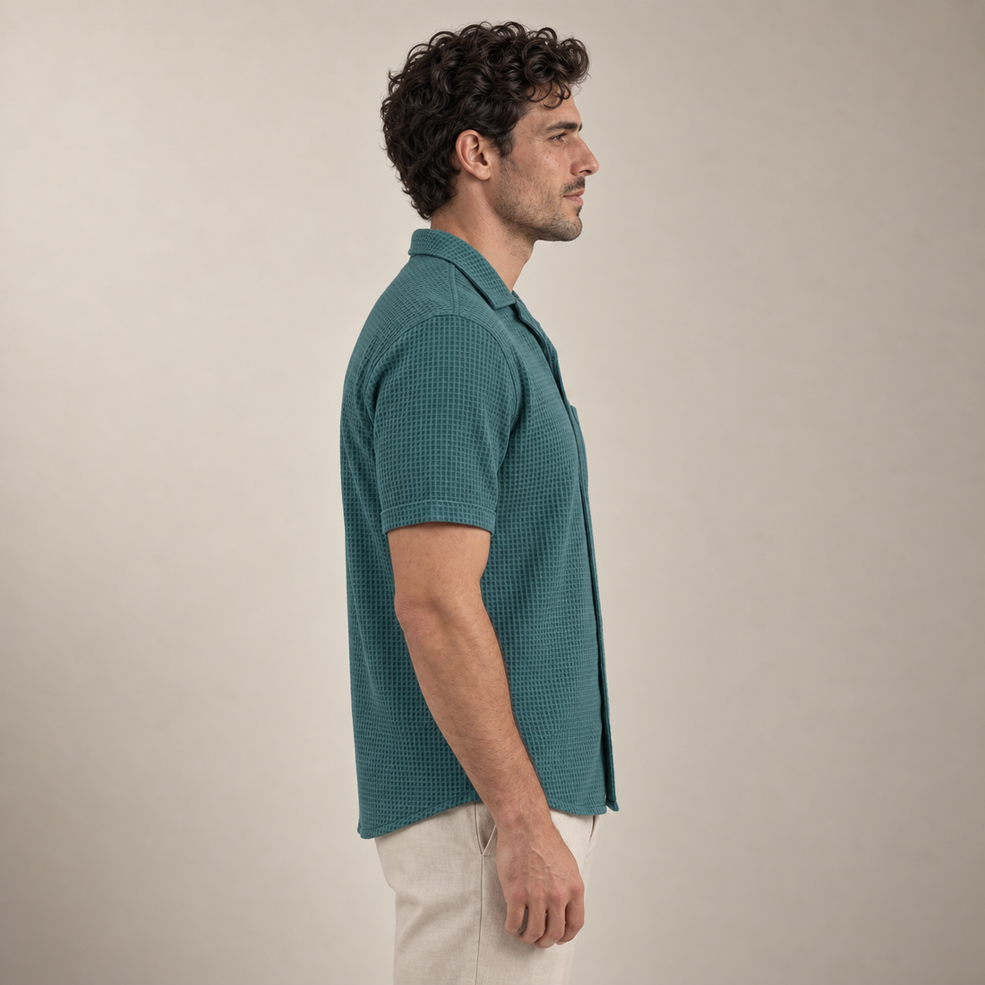 Men's Casual Waffle Textured Button-Up Shirt