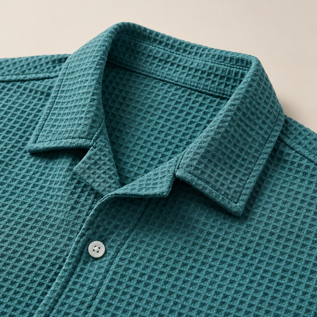 Men's Casual Waffle Textured Button-Up Shirt