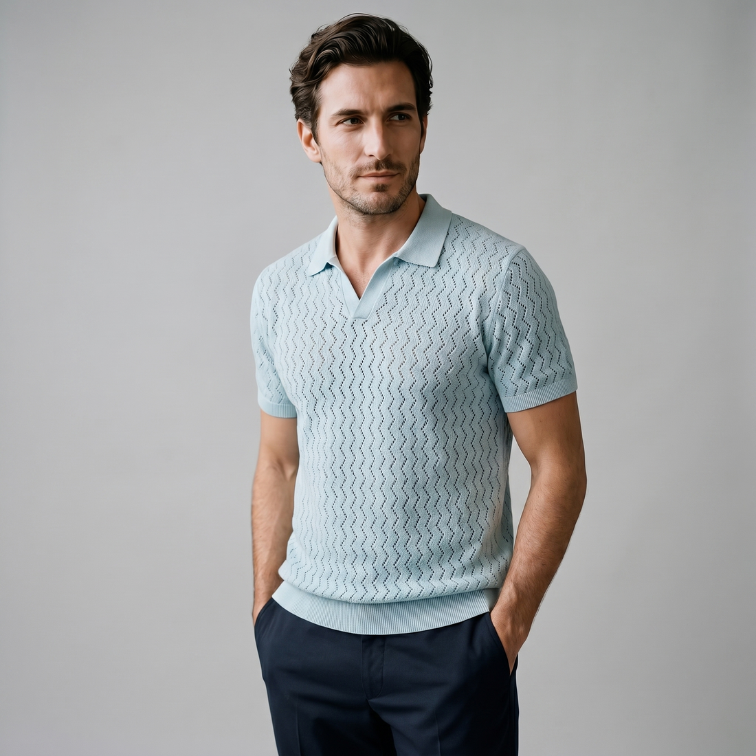 Men's Chevron Open-Knit Polo