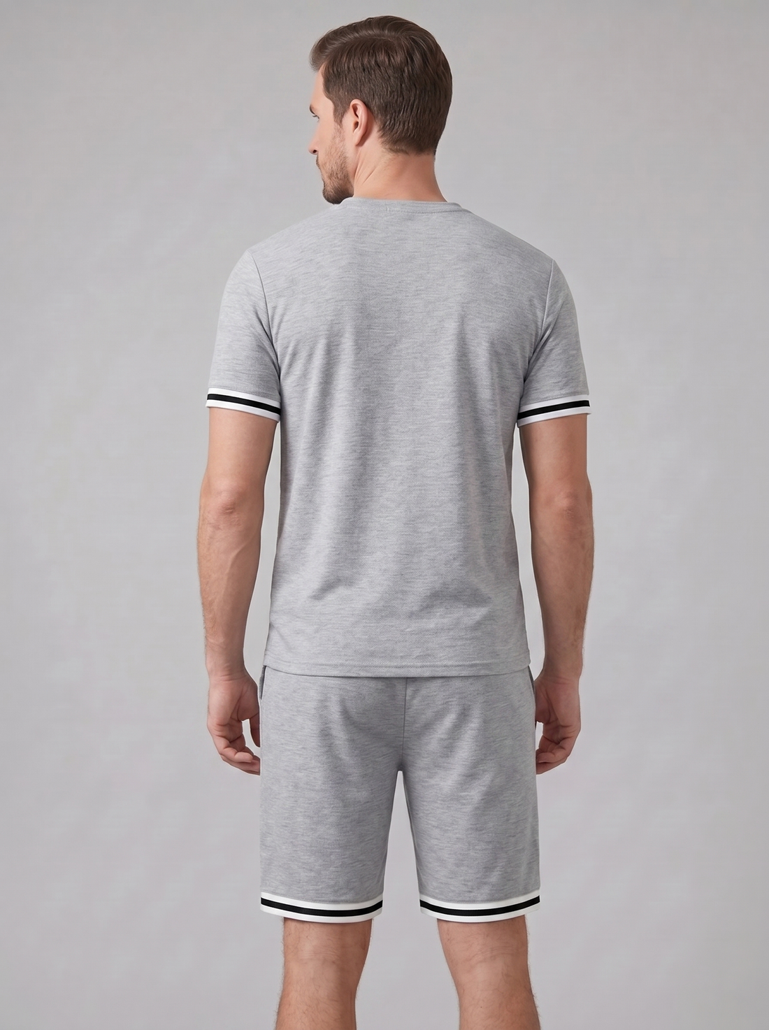 Men's Contrast Stripe T-Shirt and Shorts Set