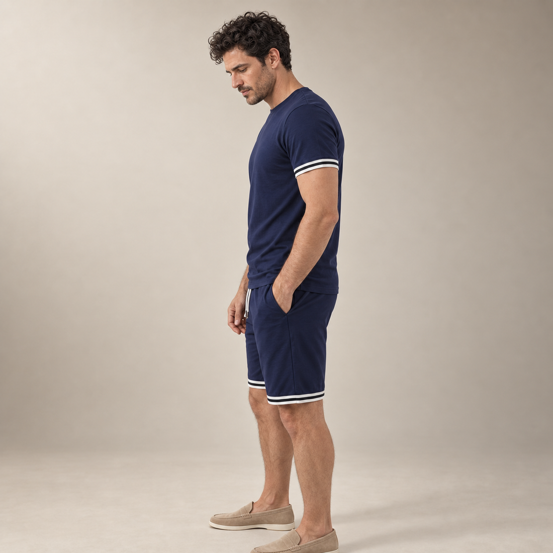 Men's Contrast Stripe T-Shirt and Shorts Set