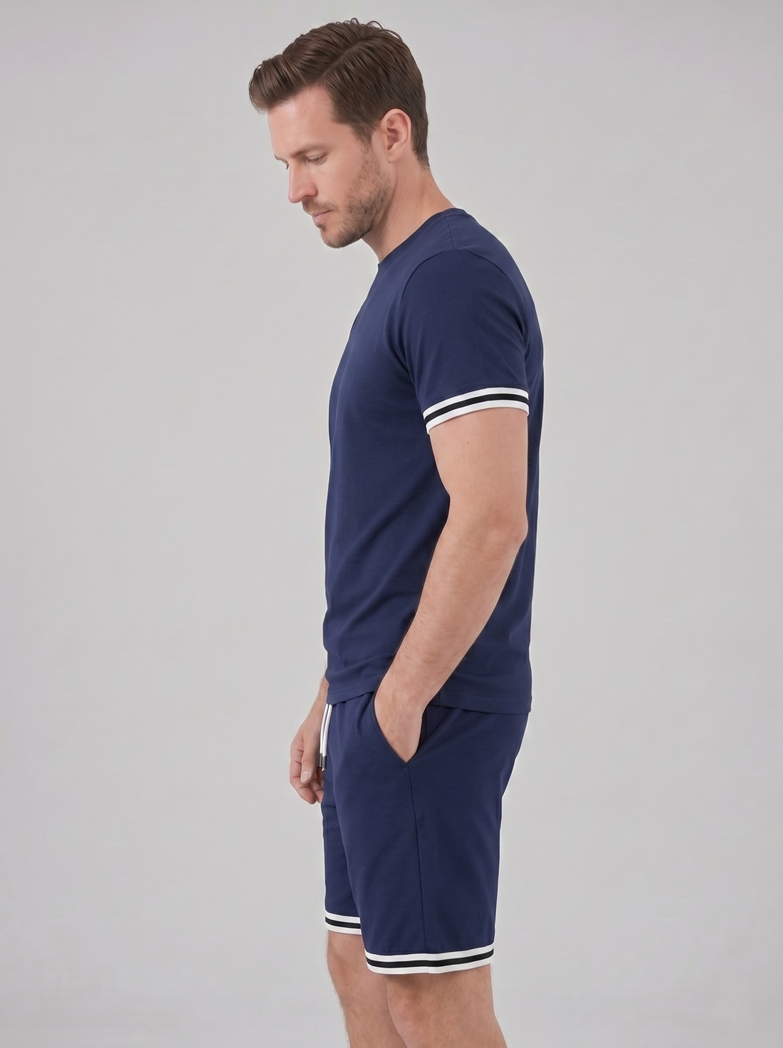 Men's Contrast Stripe T-Shirt and Shorts Set