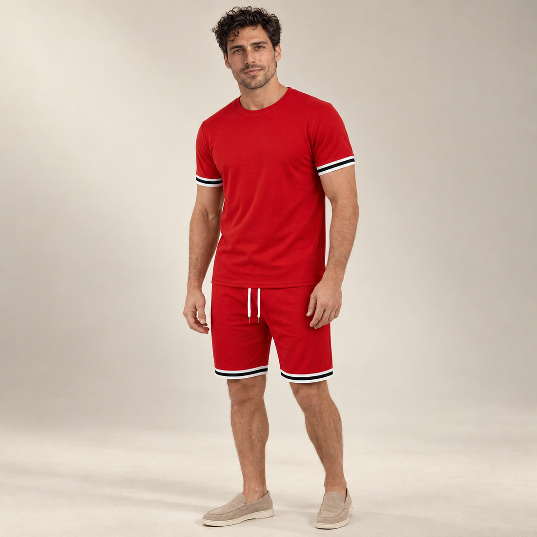 Men's Contrast Stripe T-Shirt and Shorts Set