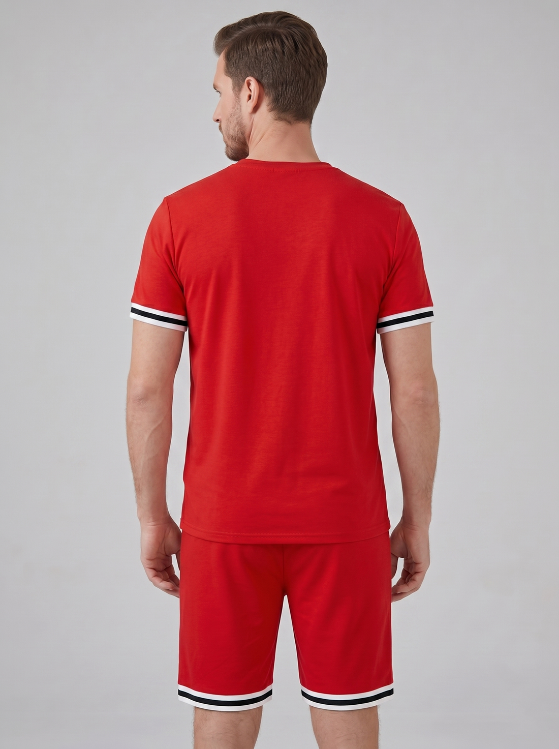 Men's Contrast Stripe T-Shirt and Shorts Set