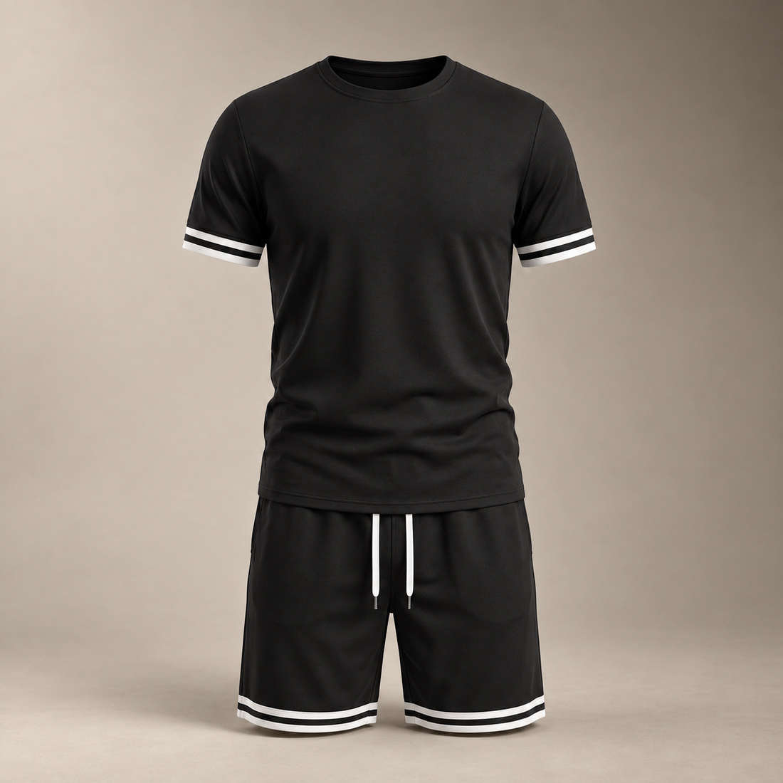 Men's Contrast Stripe T-Shirt and Shorts Set