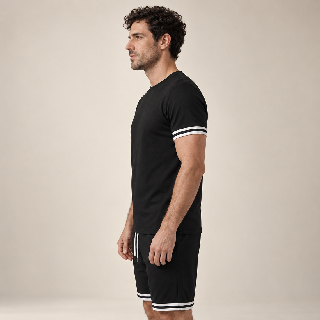 Men's Contrast Stripe T-Shirt and Shorts Set