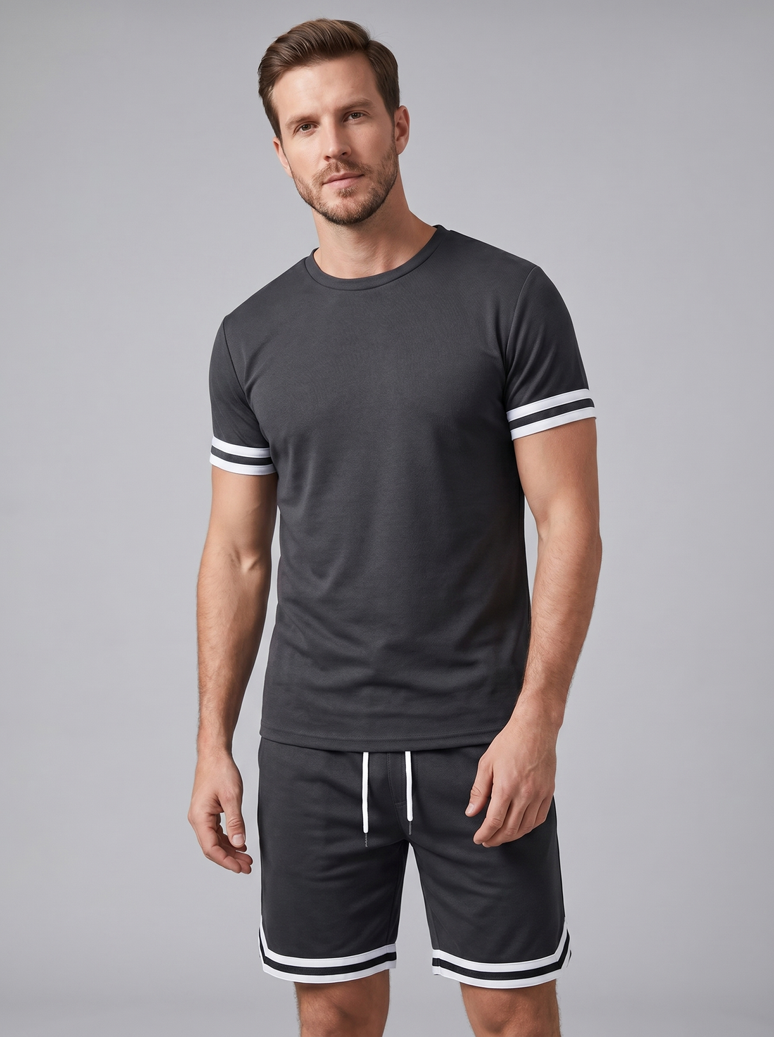 Men's Contrast Stripe T-Shirt and Shorts Set