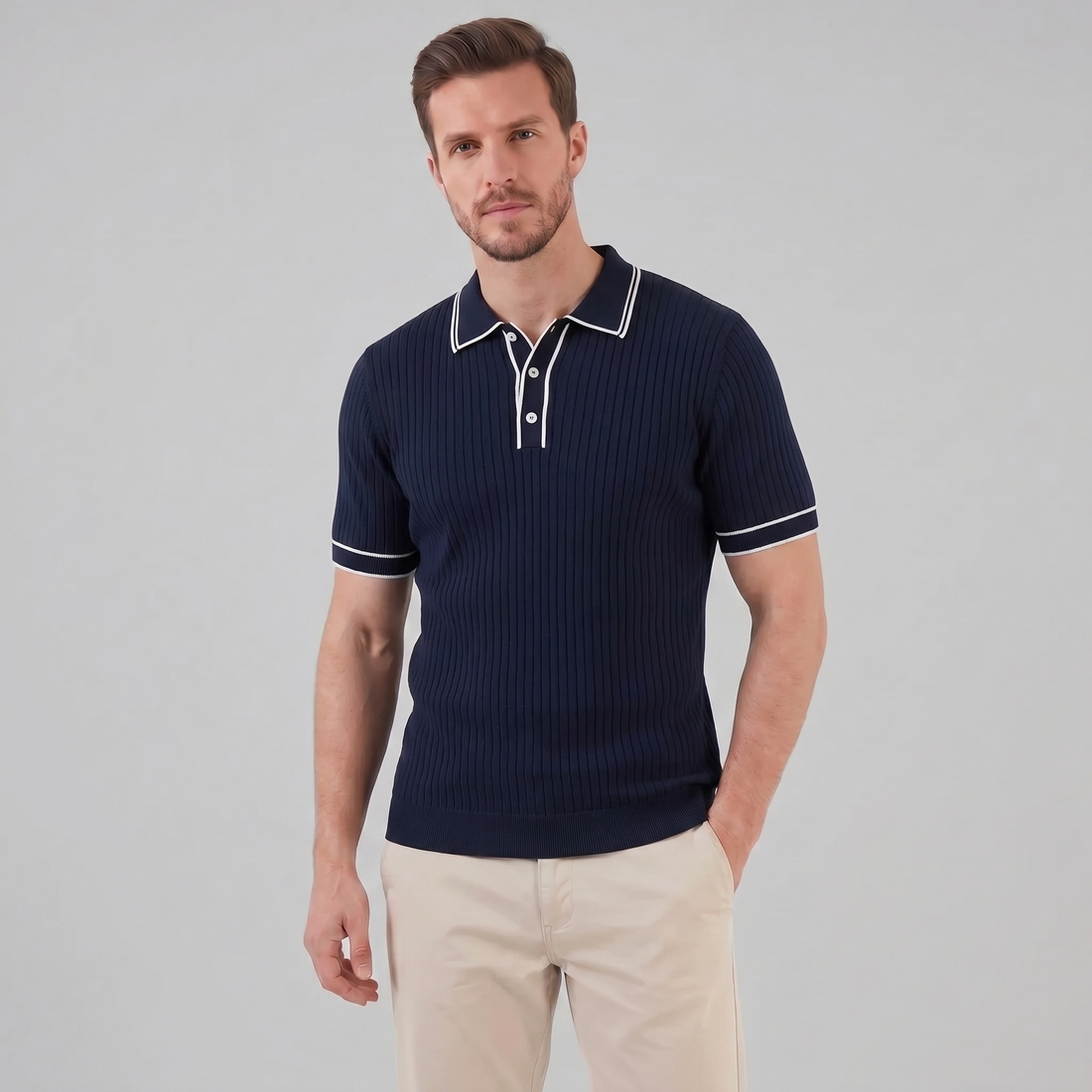 Men's Contrast Trim Ribbed Knit Polo