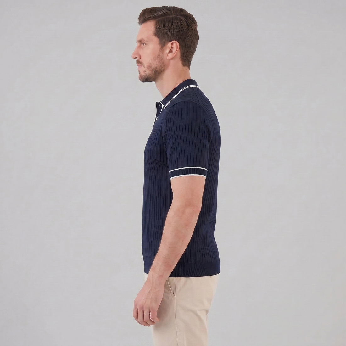 Men's Contrast Trim Ribbed Knit Polo