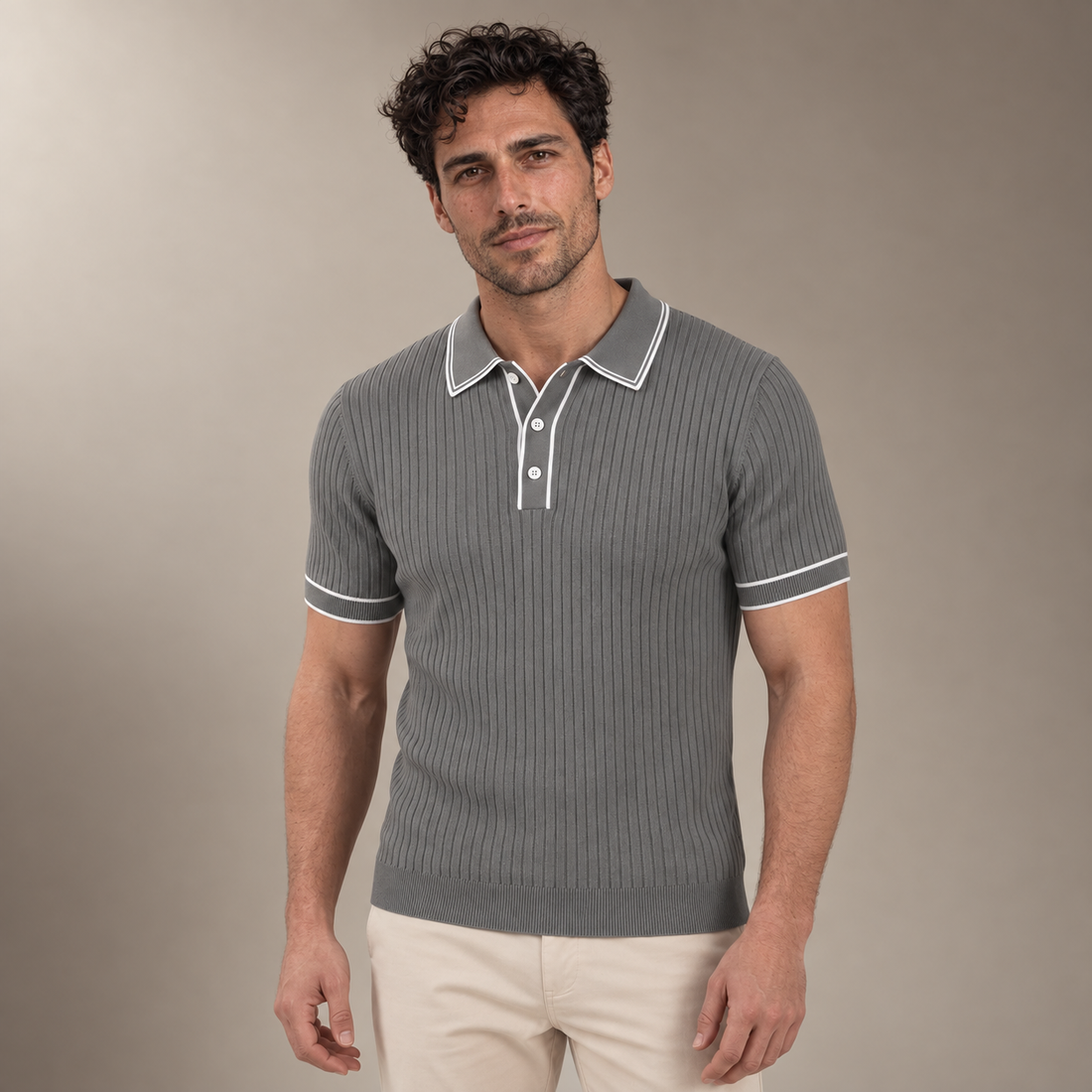 Men's Contrast Trim Ribbed Knit Polo