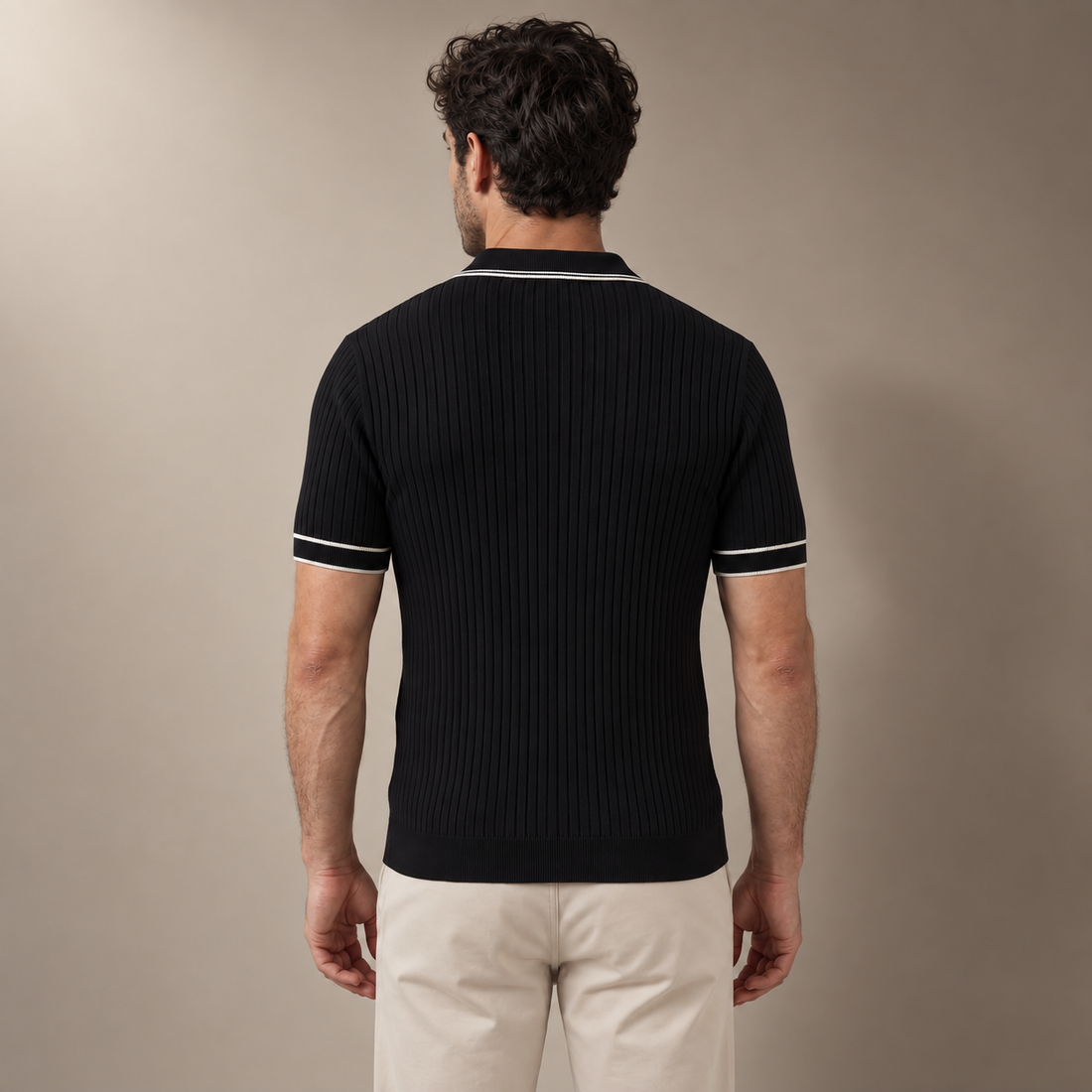 Men's Contrast Trim Ribbed Knit Polo