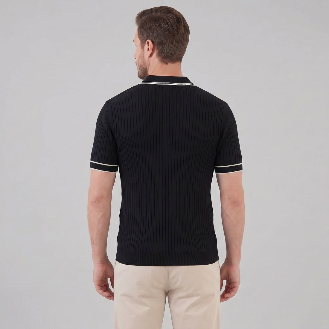 Men's Contrast Trim Ribbed Knit Polo