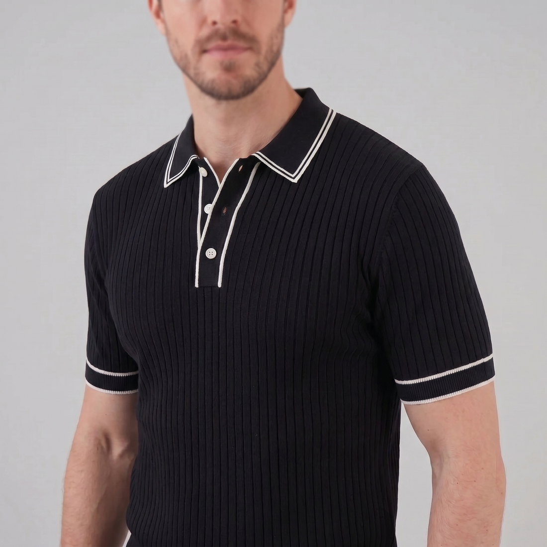 Men's Contrast Trim Ribbed Knit Polo