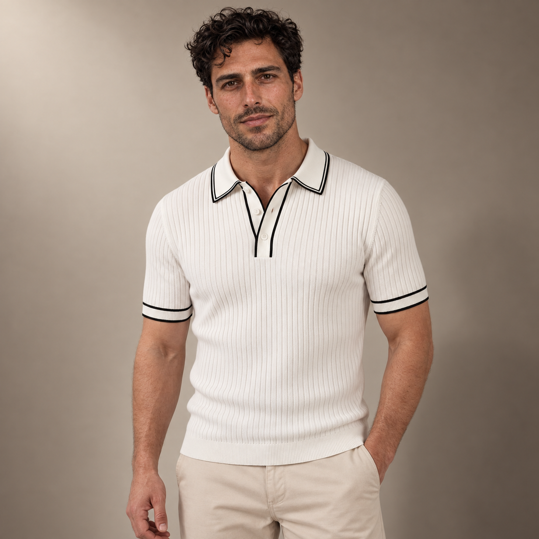 Men's Contrast Trim Ribbed Knit Polo
