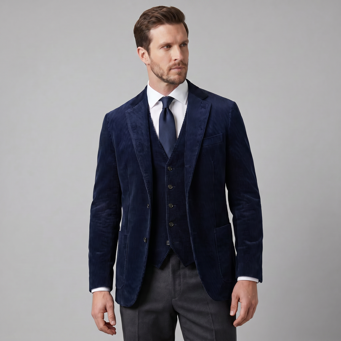 Men's Corduroy Blazer Jacket with Matching Vest