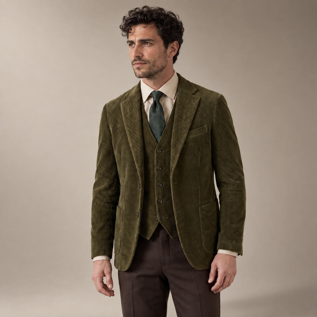Men's Corduroy Blazer Jacket with Matching Vest