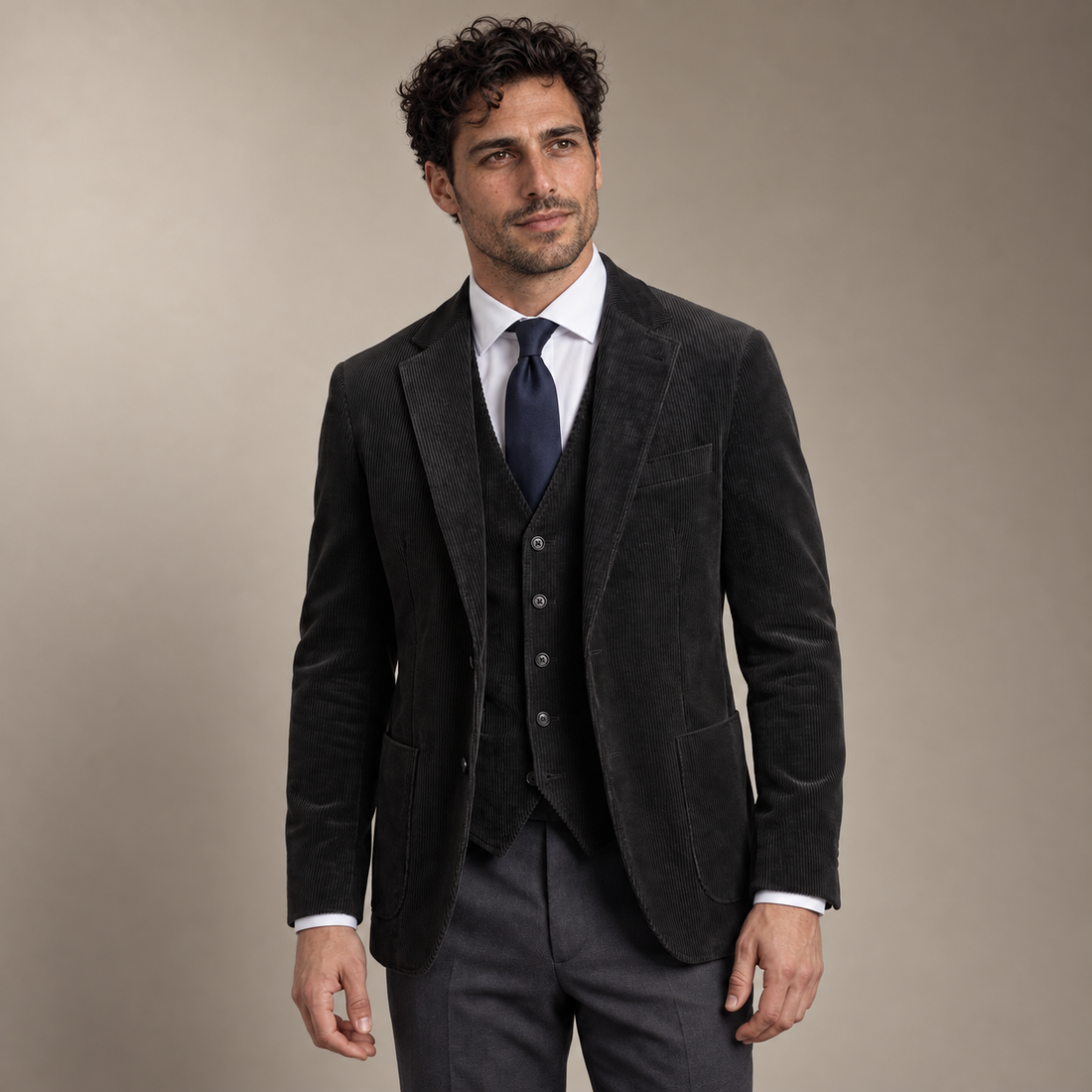 Men's Corduroy Blazer Jacket with Matching Vest