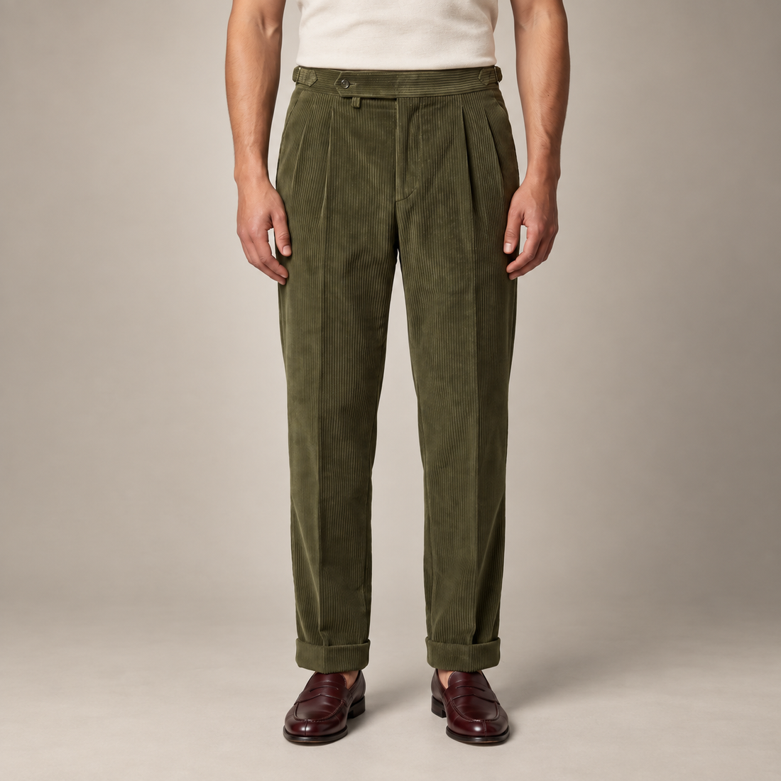 Men's Corduroy Pleated Trousers