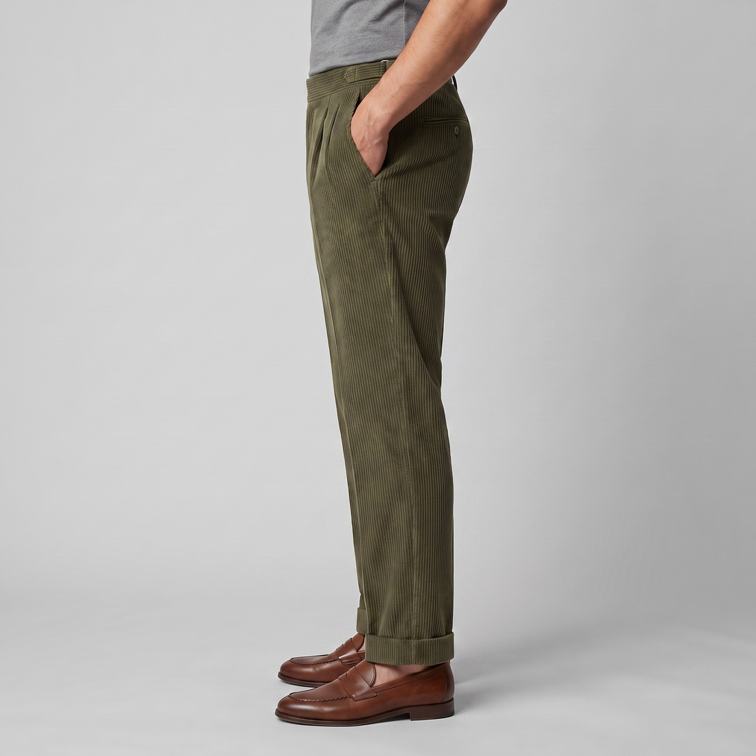 Men's Corduroy Pleated Trousers