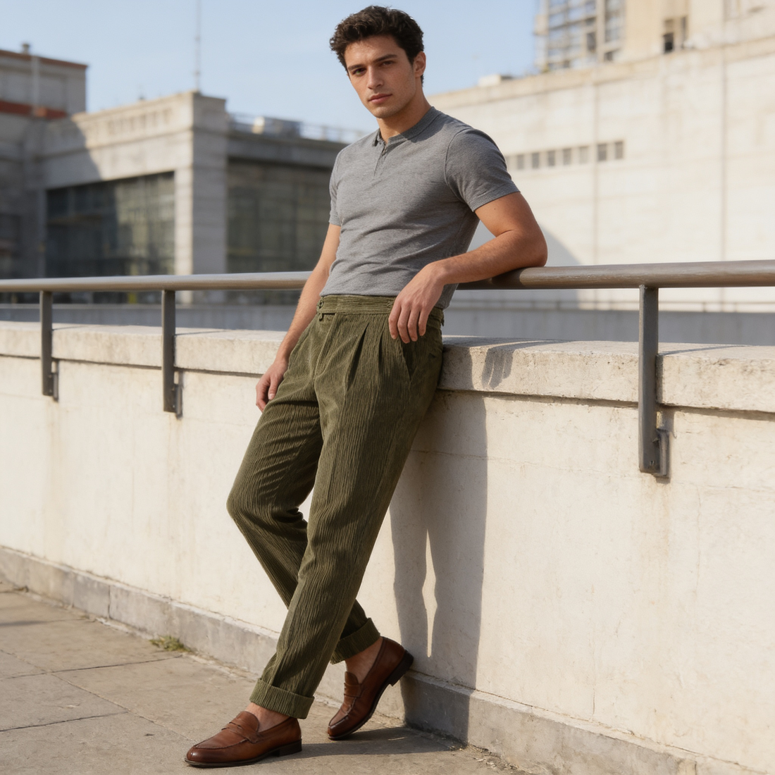 Men's Corduroy Pleated Trousers