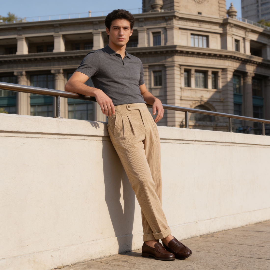 Men's Corduroy Pleated Trousers