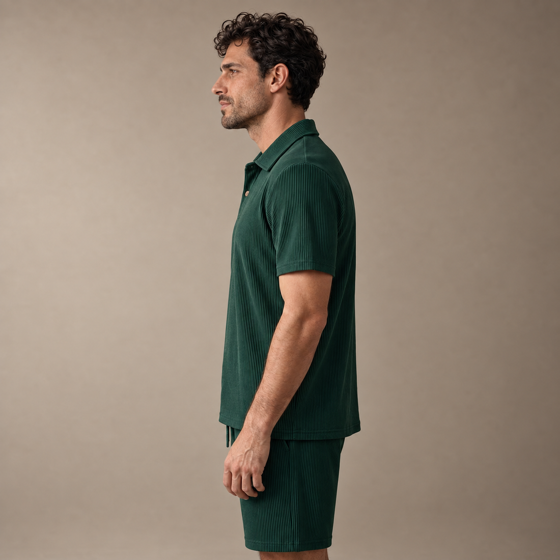 Men's Corduroy Polo and Shorts Outfit Set