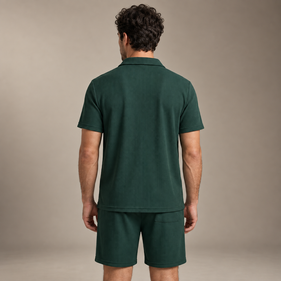 Men's Corduroy Polo and Shorts Outfit Set