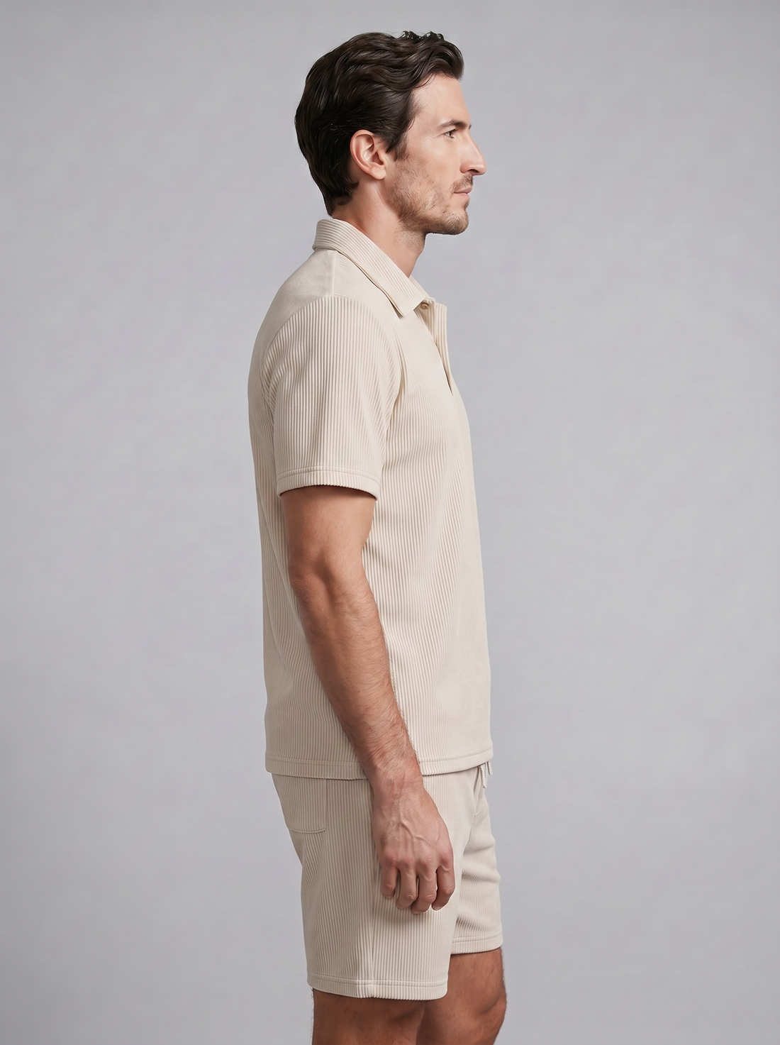 Men's Corduroy Polo and Shorts Outfit Set