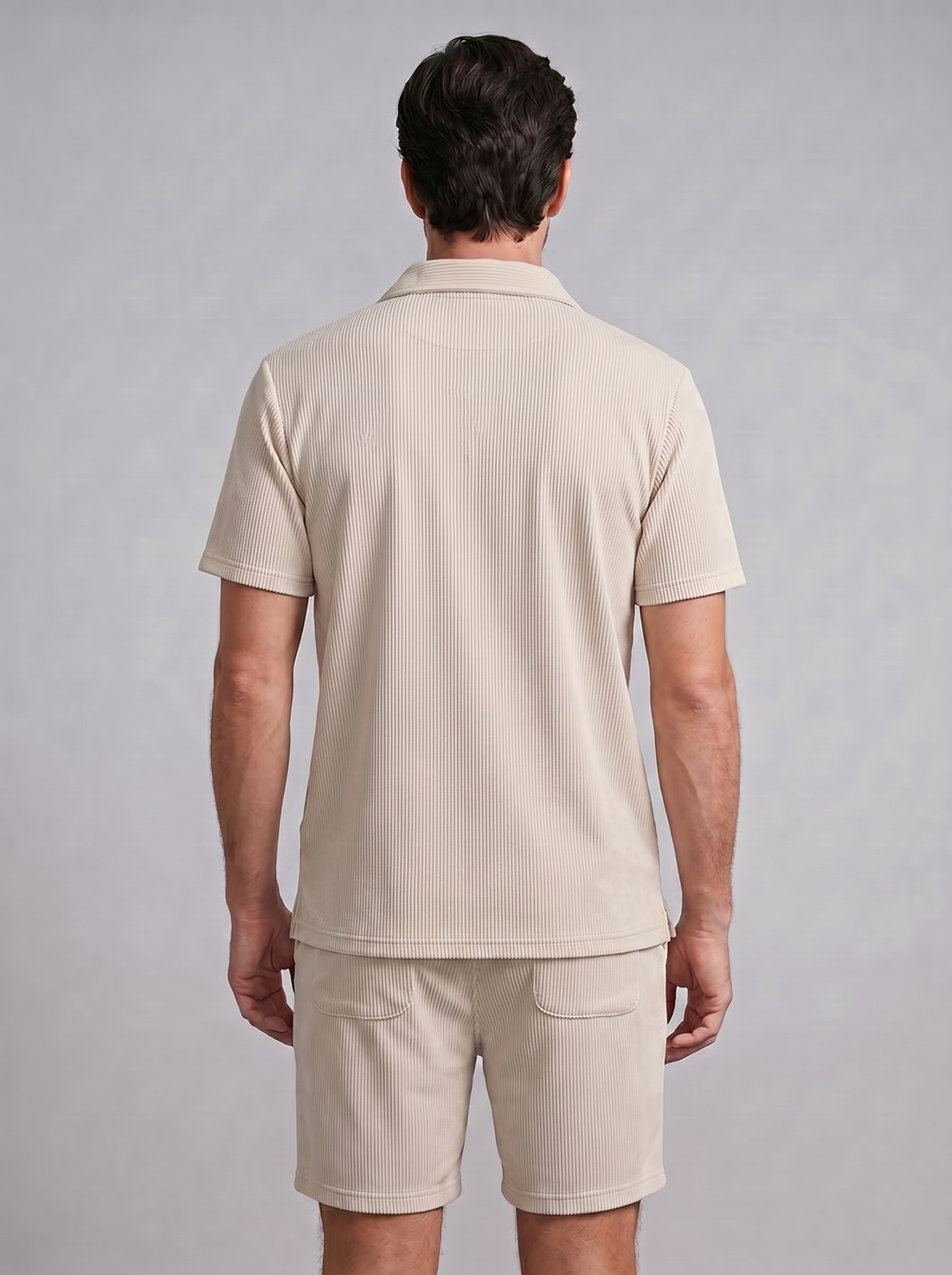 Men's Corduroy Polo and Shorts Outfit Set