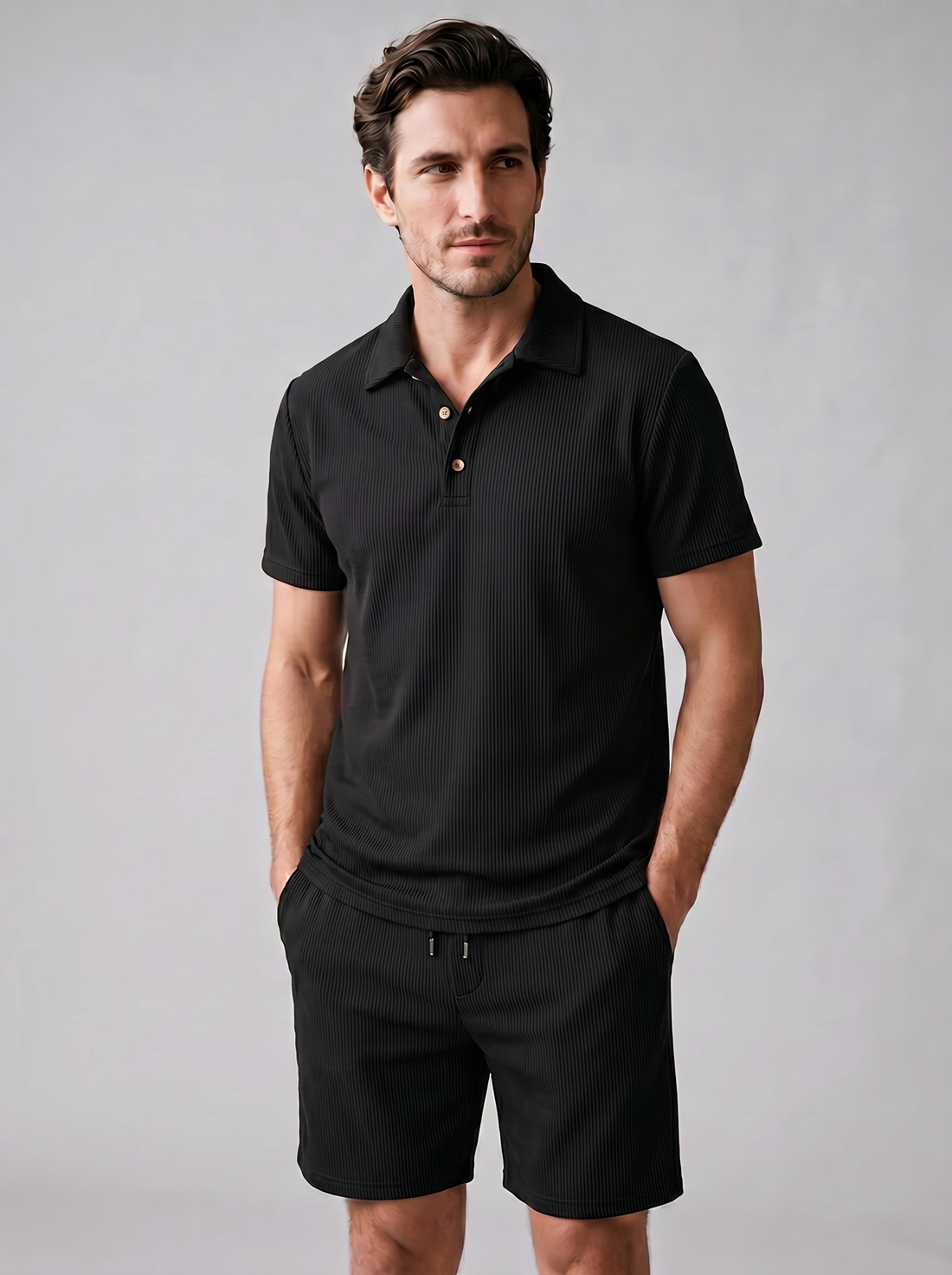 Men's Corduroy Polo and Shorts Outfit Set