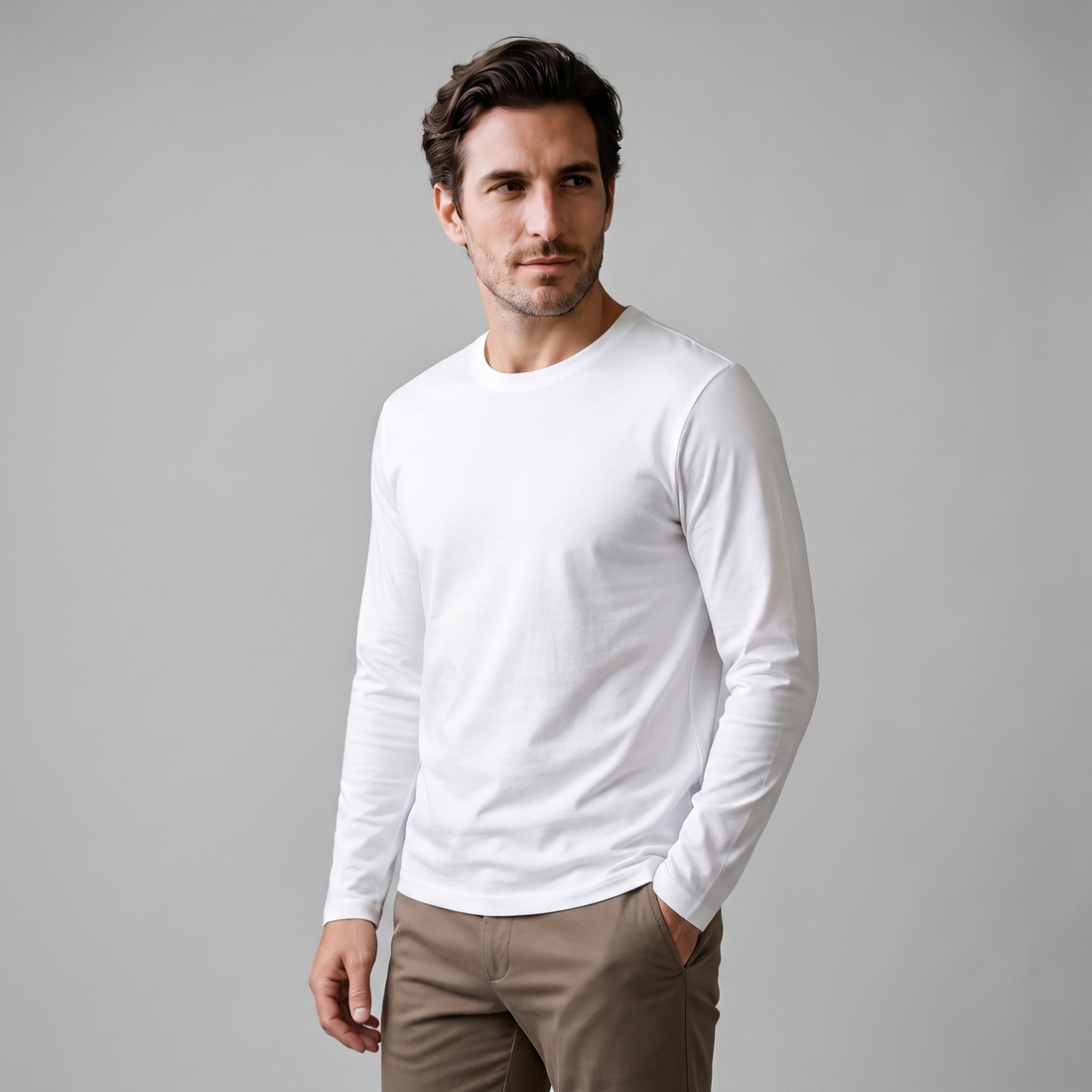 Men's Cotton Blend Long Sleeve Crew Neck Shirt