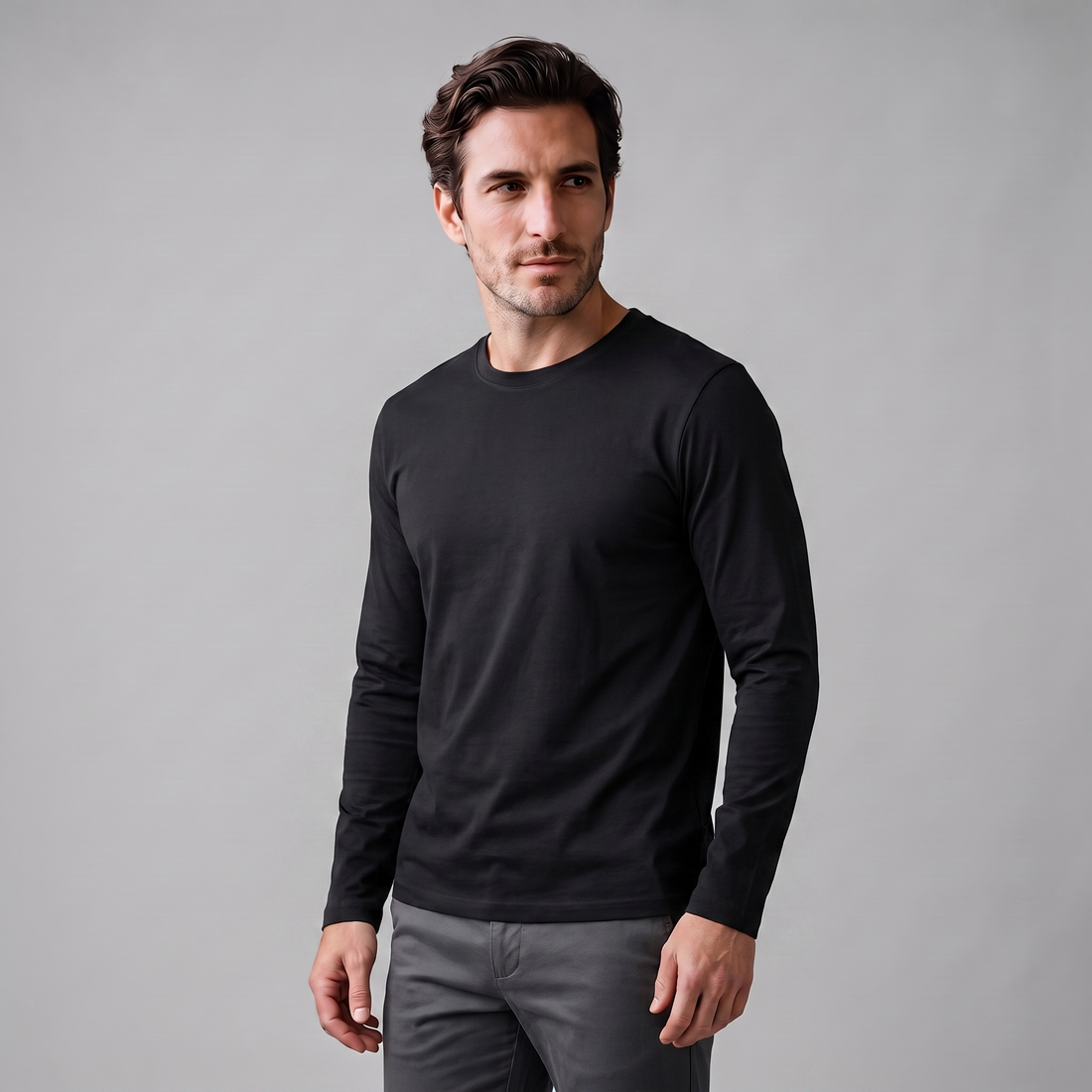 Men's Cotton Blend Long Sleeve Crew Neck Shirt