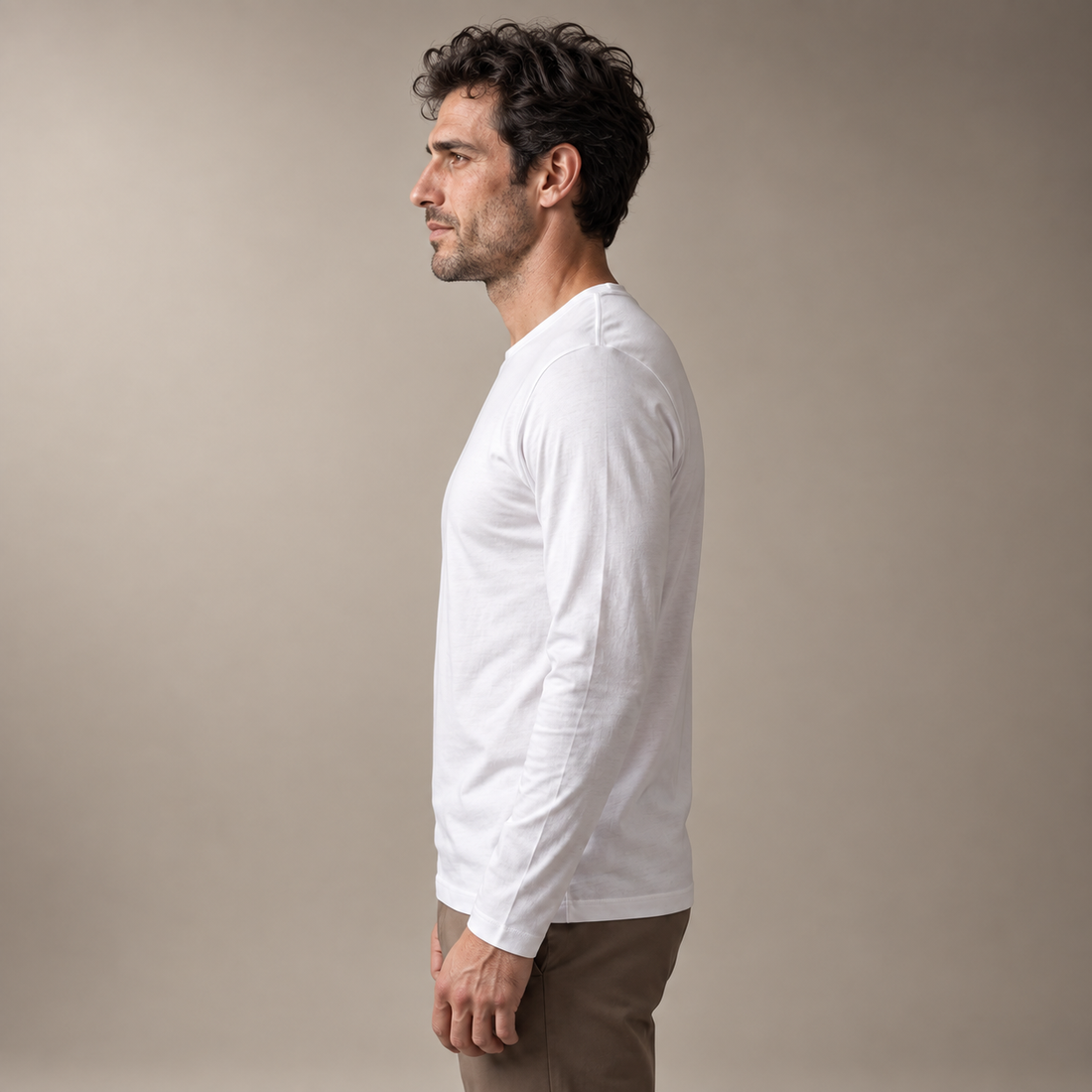 Men's Cotton Blend Long Sleeve Crew Neck Shirt