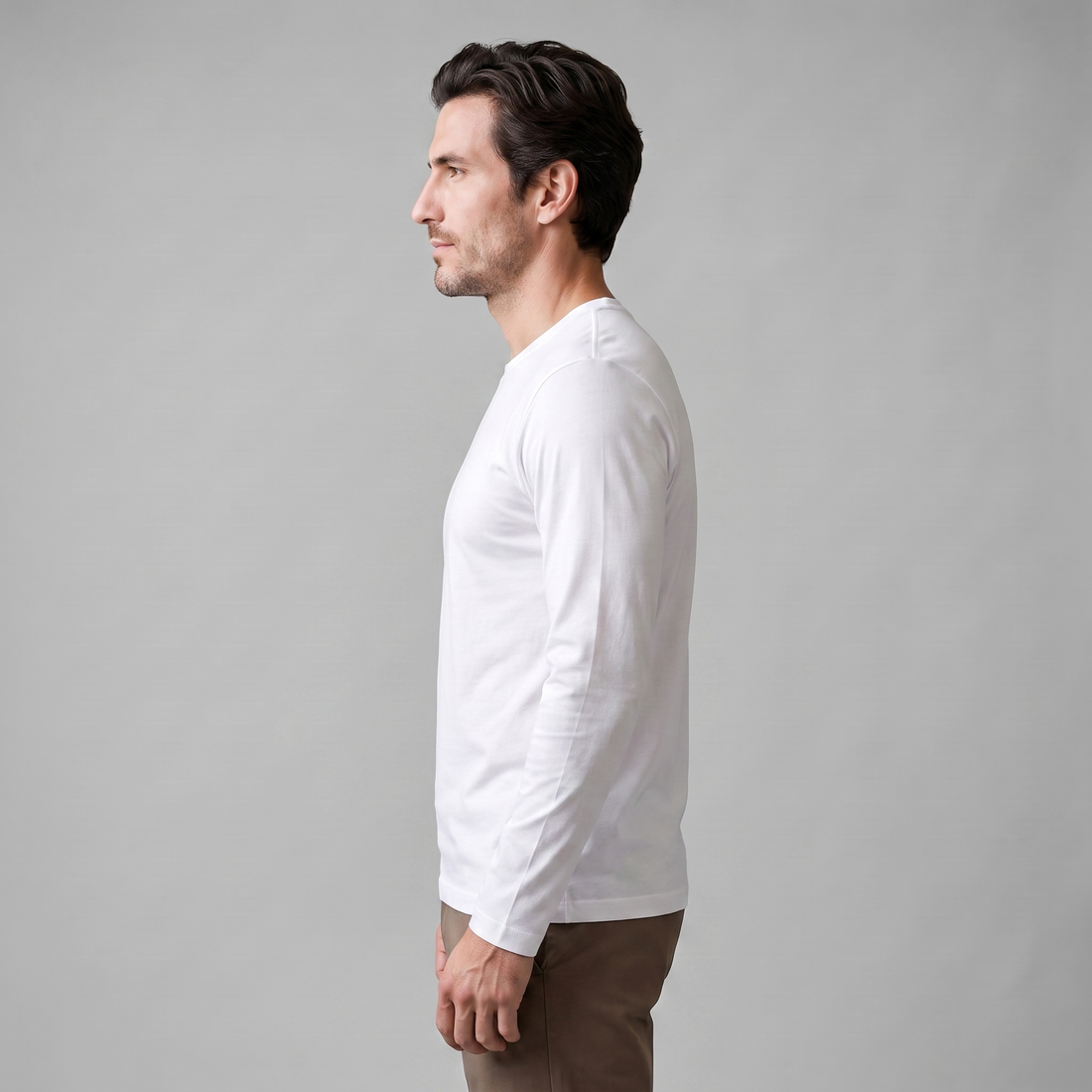 Men's Cotton Blend Long Sleeve Crew Neck Shirt