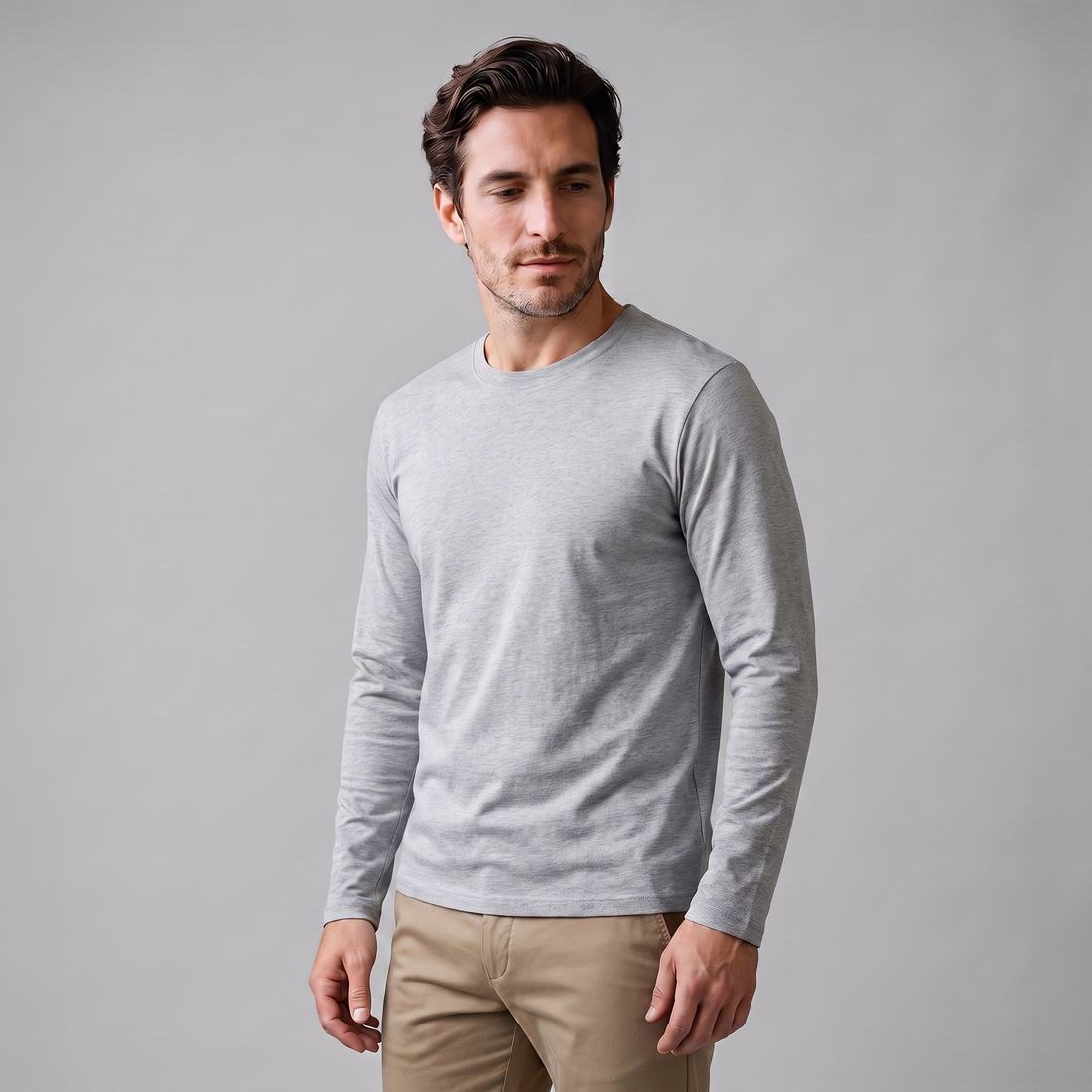 Men's Cotton Blend Long Sleeve Crew Neck Shirt