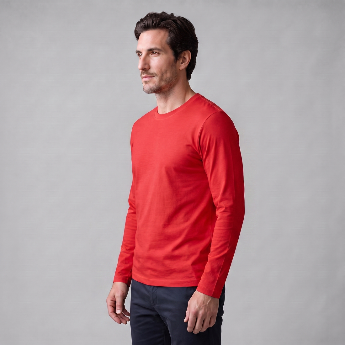 Men's Cotton Blend Long Sleeve Crew Neck Shirt